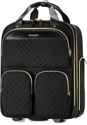Small Underseat Carry On Luggage with Wheels, Lightweight Travel Airline Approved Personal ltem Bag for Women Multiple Compartments Rolling Suitcase, Black