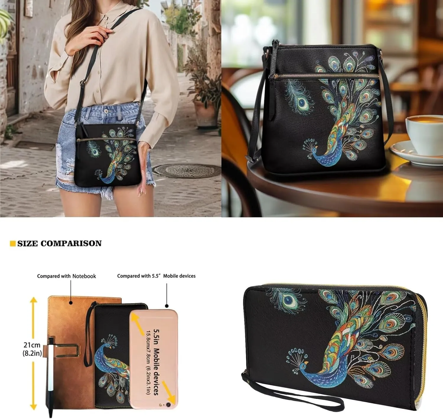 Small Wallet 2Pcs, Leather Shoulder Bags & Wallet with Hand Strap Set of 2 Lightweight for Travel & Shopping