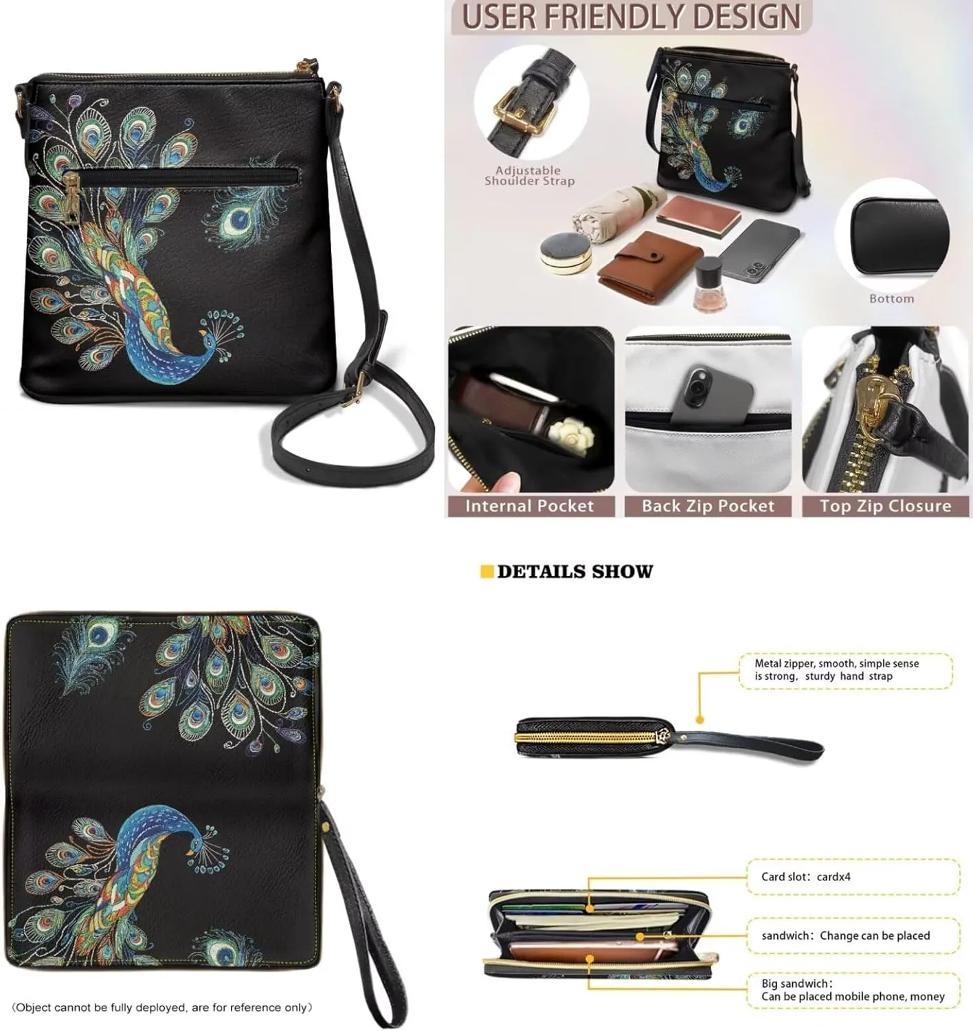 Small Wallet 2Pcs, Leather Shoulder Bags & Wallet with Hand Strap Set of 2 Lightweight for Travel & Shopping