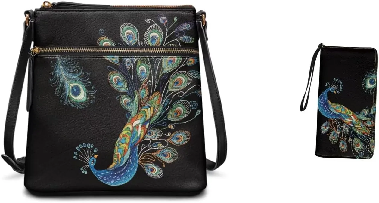 Small Wallet 2Pcs, Leather Shoulder Bags & Wallet with Hand Strap Set of 2 Lightweight for Travel & Shopping