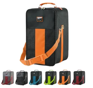 Small Wig Travel Box with Top Handle, Shoulder Strap & Double Zipper, Carrying Case with Removable Head-Holding Base - Black & Orange - by Adolfo Design