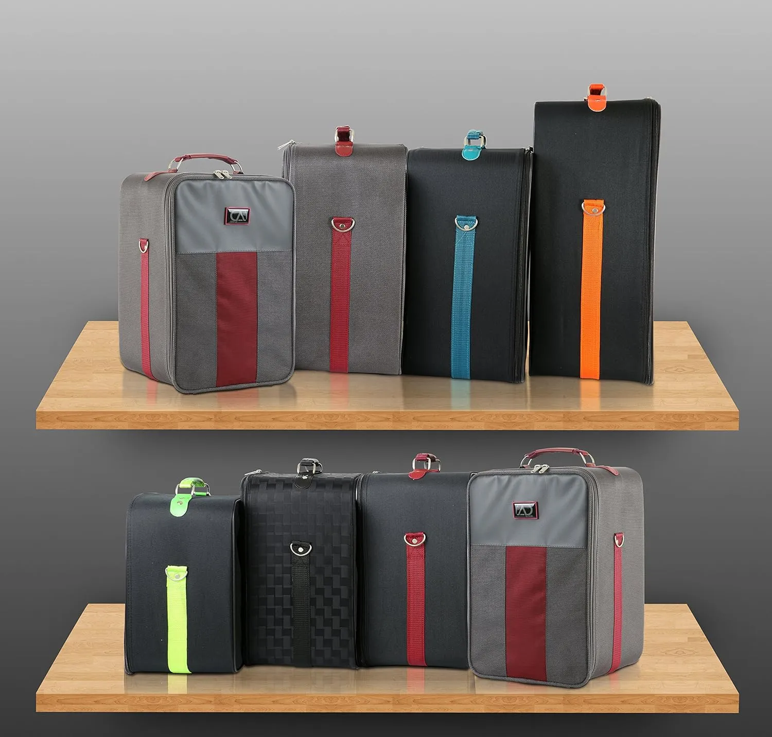 Small Wig Travel Box with Top Handle, Shoulder Strap & Double Zipper, Carrying Case with Removable Head-Holding Base - Black & Orange - by Adolfo Design