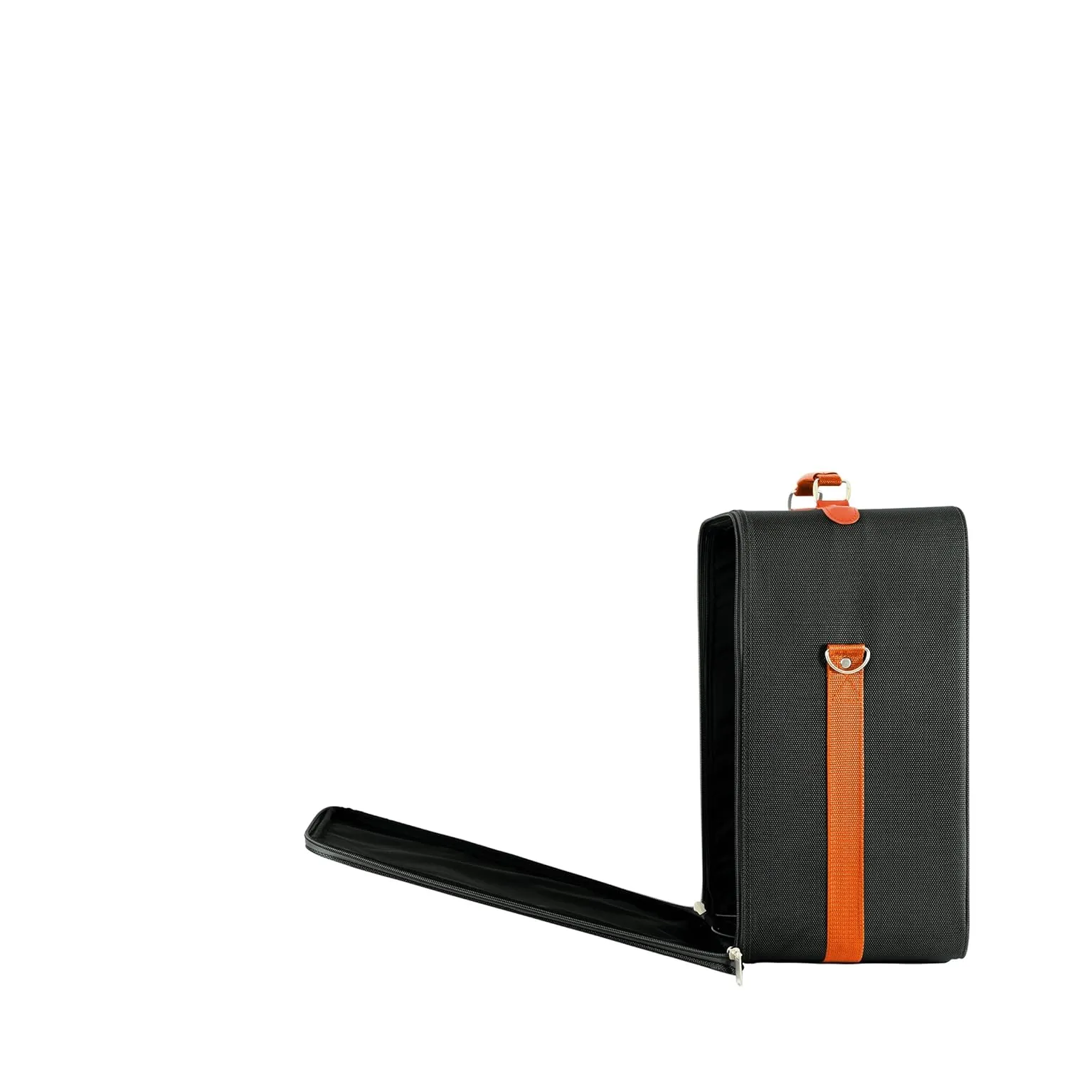 Small Wig Travel Box with Top Handle, Shoulder Strap & Double Zipper, Carrying Case with Removable Head-Holding Base - Black & Orange - by Adolfo Design