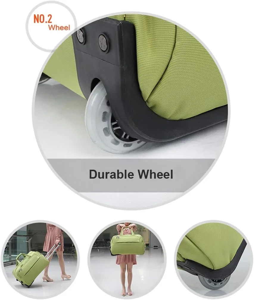 Soft Overnight Weekender Bags, Rolling Tote Travel Bag Suitcases with Wheels, Waterproof Rolling Duffel Bag Wheeled Business Carry on Luggage for Women (Color : Green, Size : 19inch)