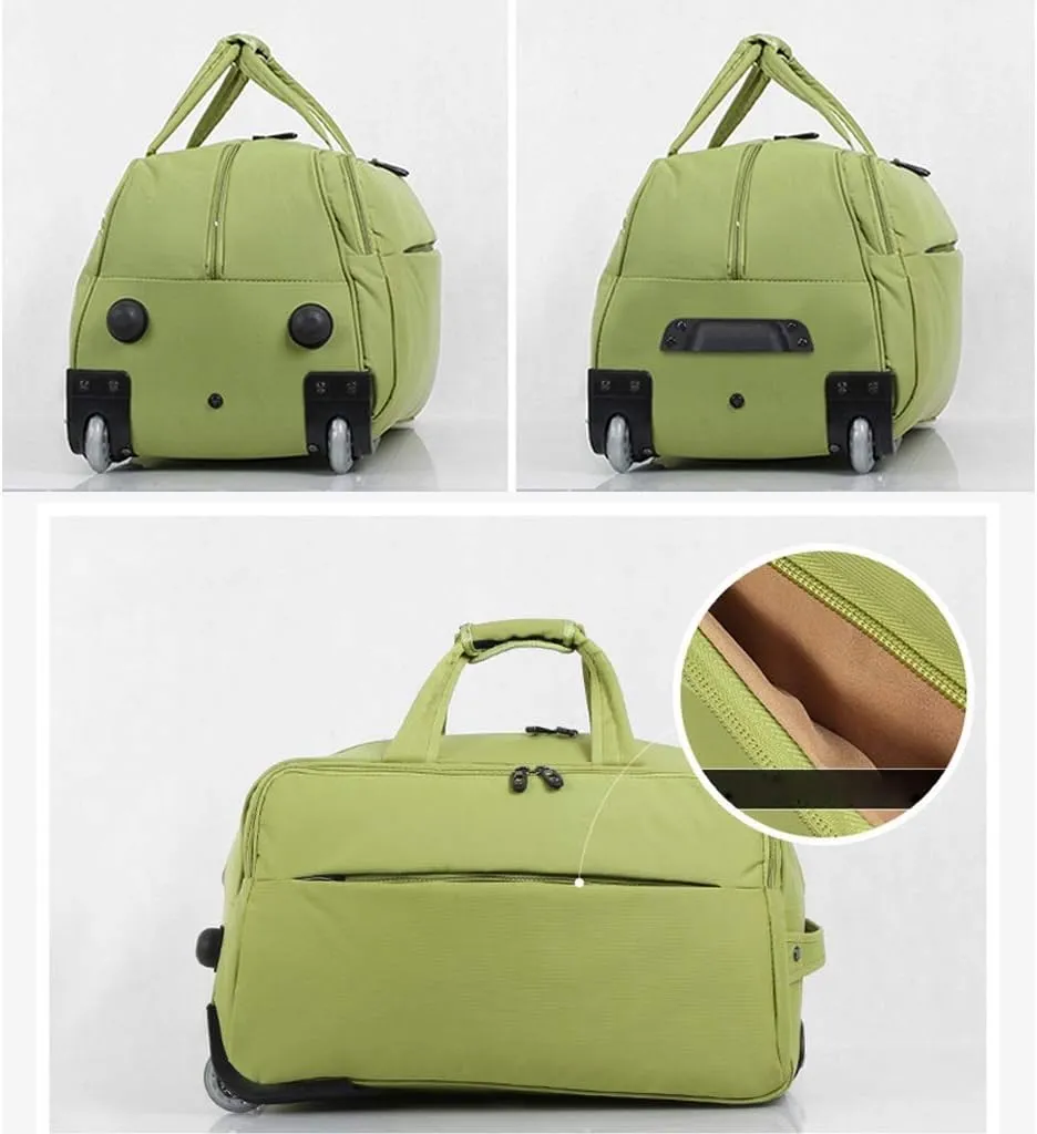 Soft Overnight Weekender Bags, Rolling Tote Travel Bag Suitcases with Wheels, Waterproof Rolling Duffel Bag Wheeled Business Carry on Luggage for Women (Color : Green, Size : 19inch)