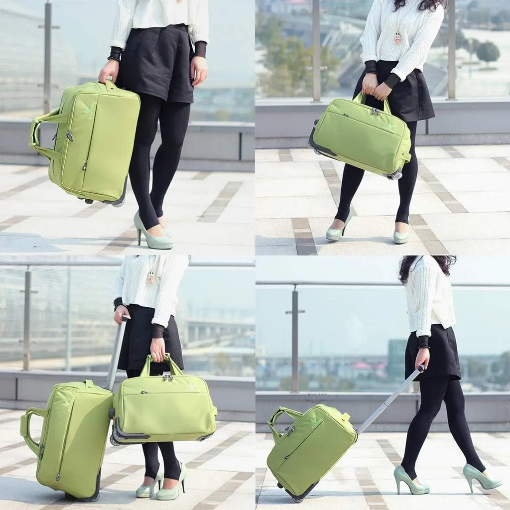 Soft Overnight Weekender Bags, Rolling Tote Travel Bag Suitcases with Wheels, Waterproof Rolling Duffel Bag Wheeled Business Carry on Luggage for Women (Color : Green, Size : 19inch)