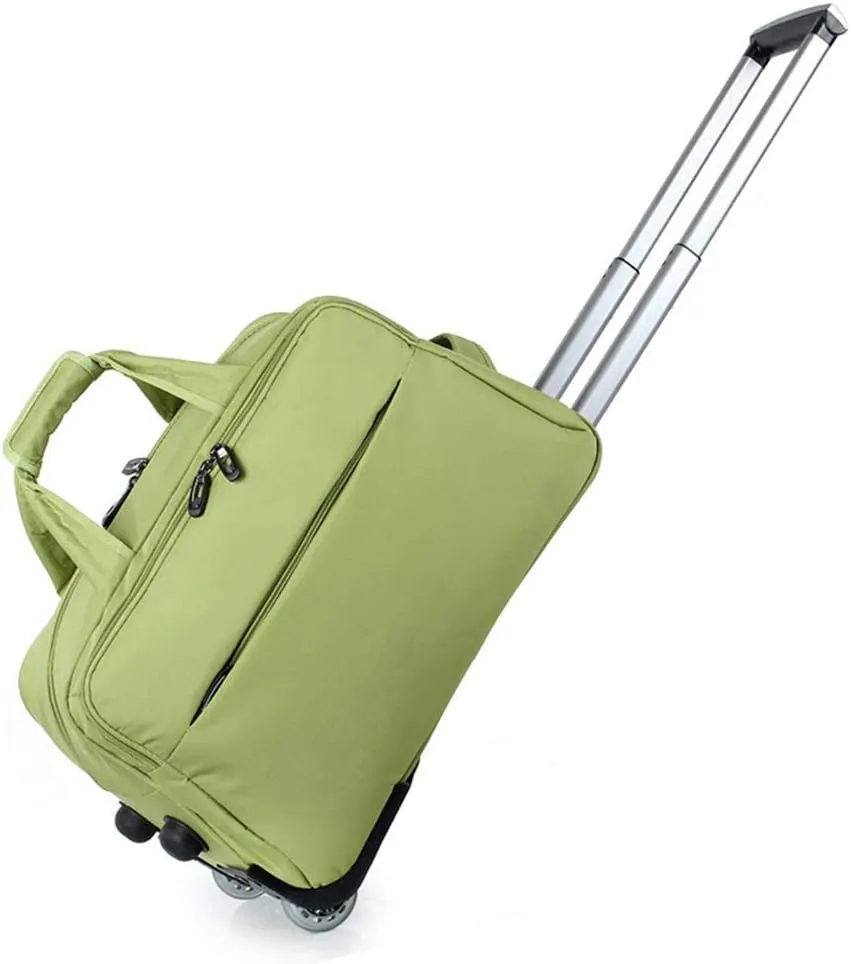 Soft Overnight Weekender Bags, Rolling Tote Travel Bag Suitcases with Wheels, Waterproof Rolling Duffel Bag Wheeled Business Carry on Luggage for Women (Color : Green, Size : 19inch)