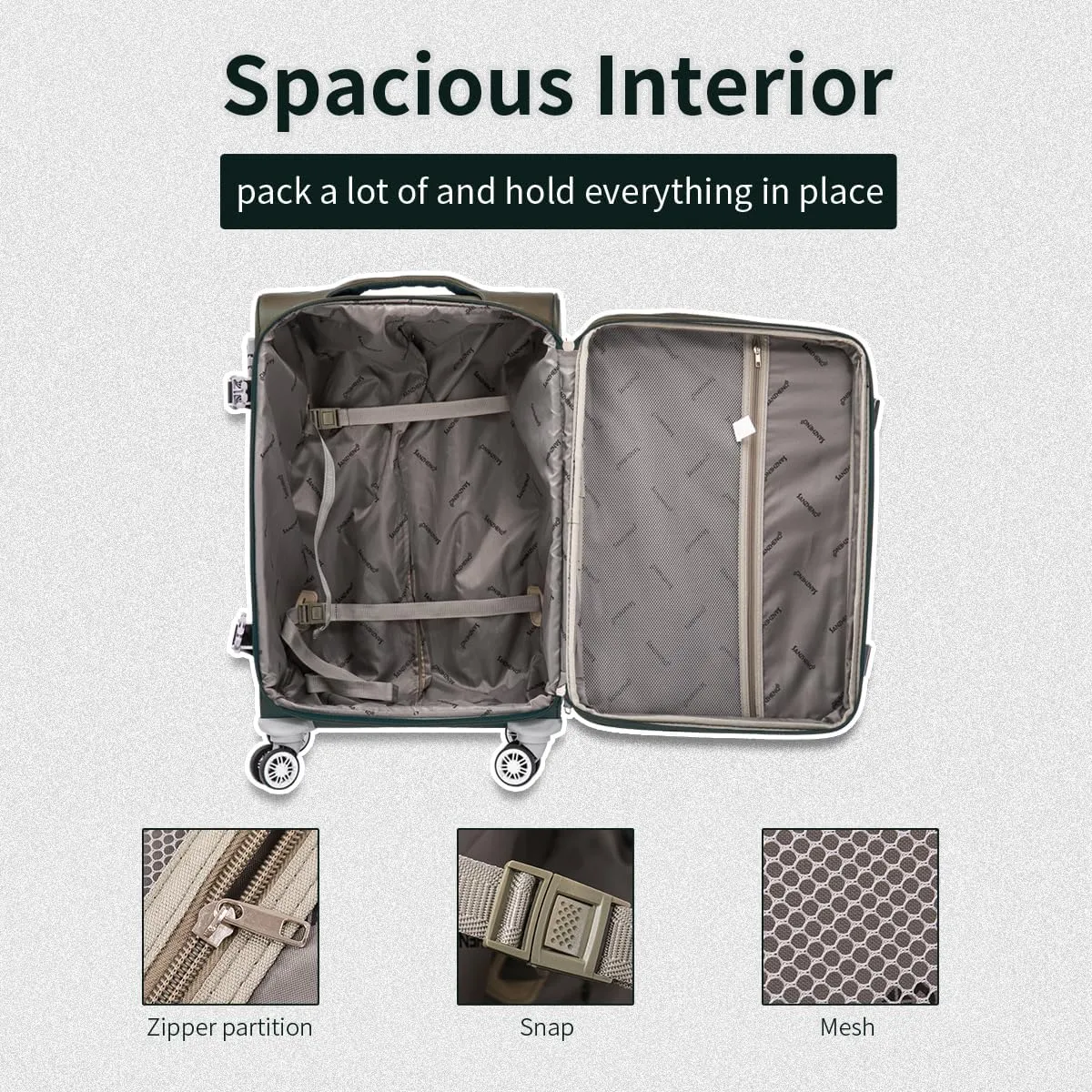 Softside Luggage Set with Spinner Wheels, 4 Piece Expandable Fabric Large Suitcases Set with TSA Lock (Ash Green, 20/24/28/32inch)