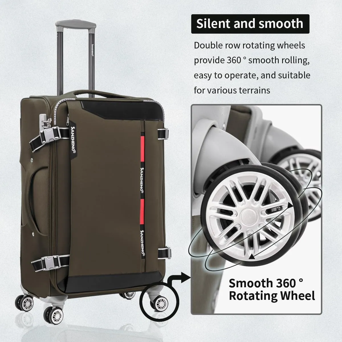 Softside Luggage Set with Spinner Wheels, 4 Piece Expandable Fabric Large Suitcases Set with TSA Lock (Ash Green, 20/24/28/32inch)