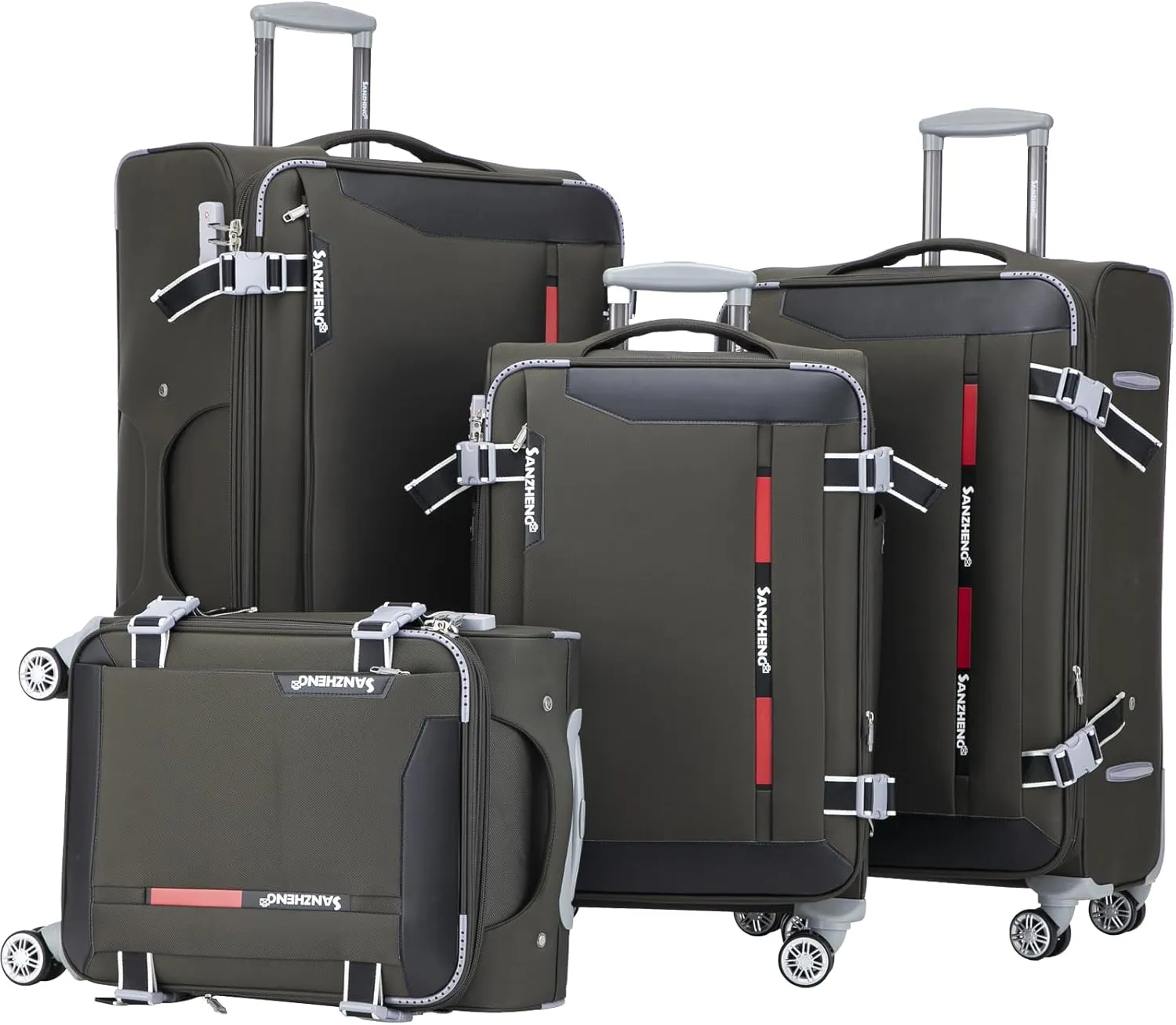 Softside Luggage Set with Spinner Wheels, 4 Piece Expandable Fabric Large Suitcases Set with TSA Lock (Ash Green, 20/24/28/32inch)