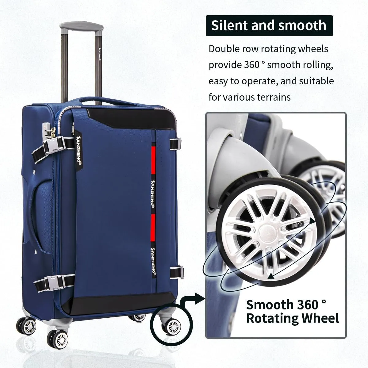 Softside Luggage Set with Spinner Wheels, 4 Piece Expandable Fabric Large Suitcases Set with TSA Lock (Blue, 20/24/28/32inch)