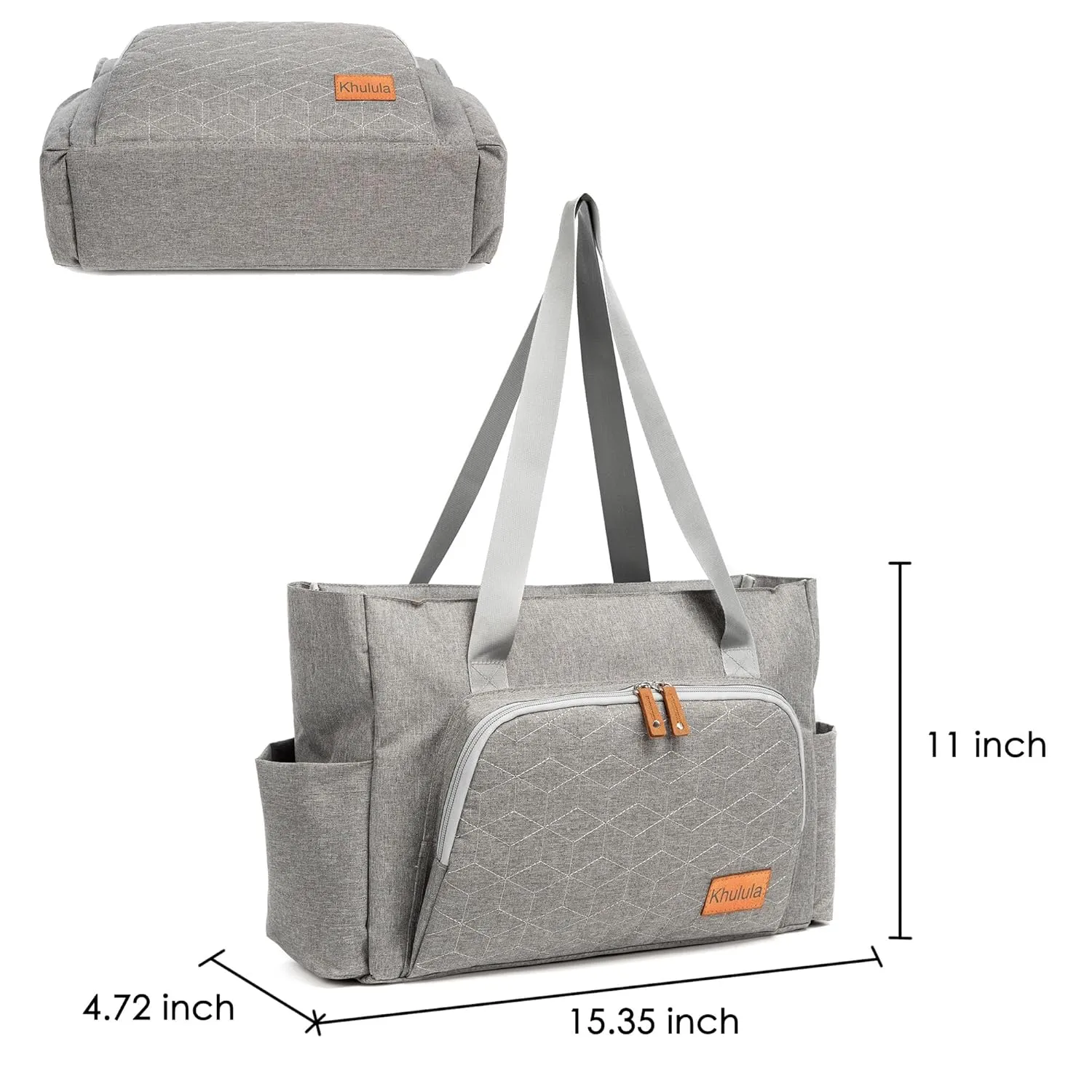 Solid Mommy Women Diaper Bags Totes with Shoulder Strap, Stroller Staps, Large Space Compartments, Changing Pad Mat for Mom Daycare Traveling Work Hospital Duffel Tote Grey
