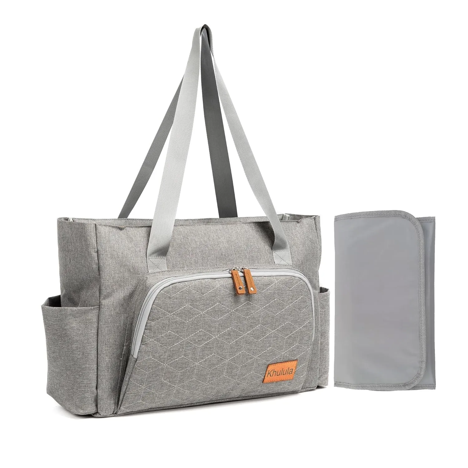 Solid Mommy Women Diaper Bags Totes with Shoulder Strap, Stroller Staps, Large Space Compartments, Changing Pad Mat for Mom Daycare Traveling Work Hospital Duffel Tote Grey