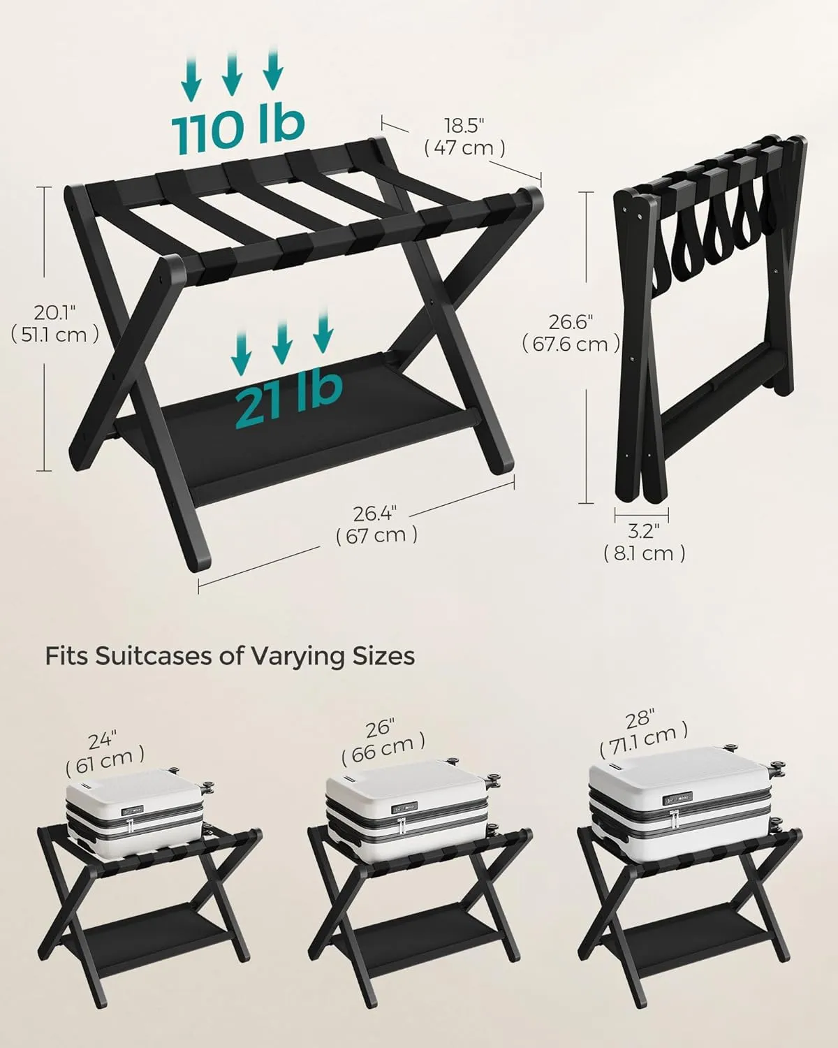 Solid Wood Folding Luggage Rack - Black