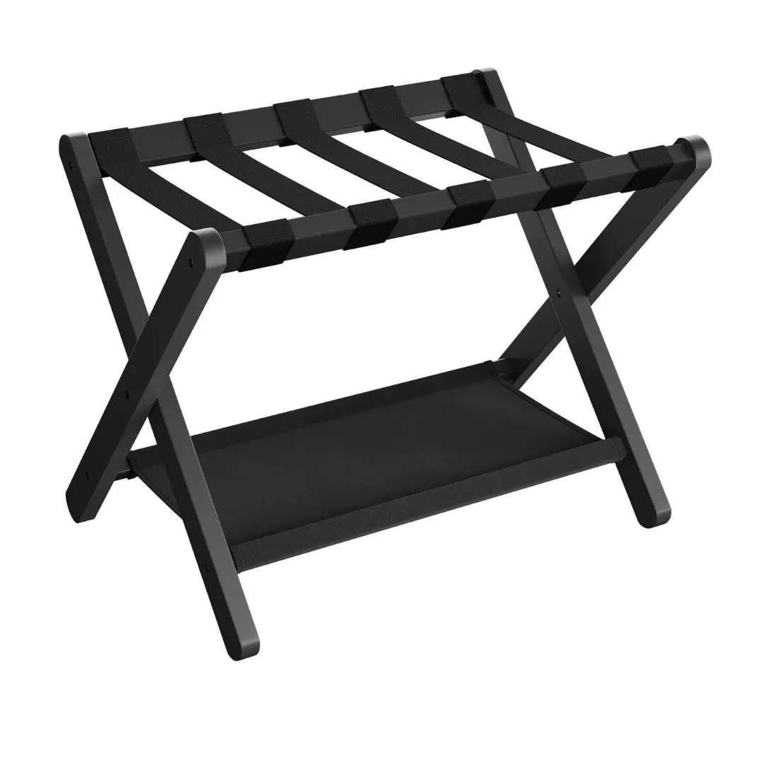 Solid Wood Folding Luggage Rack - Black