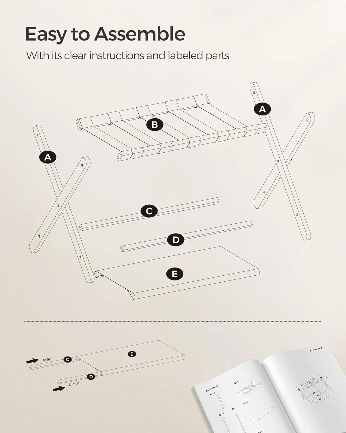 Solid Wood Folding Luggage Rack - Black