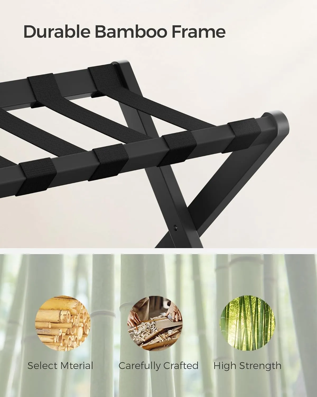 Solid Wood Folding Luggage Rack - Black