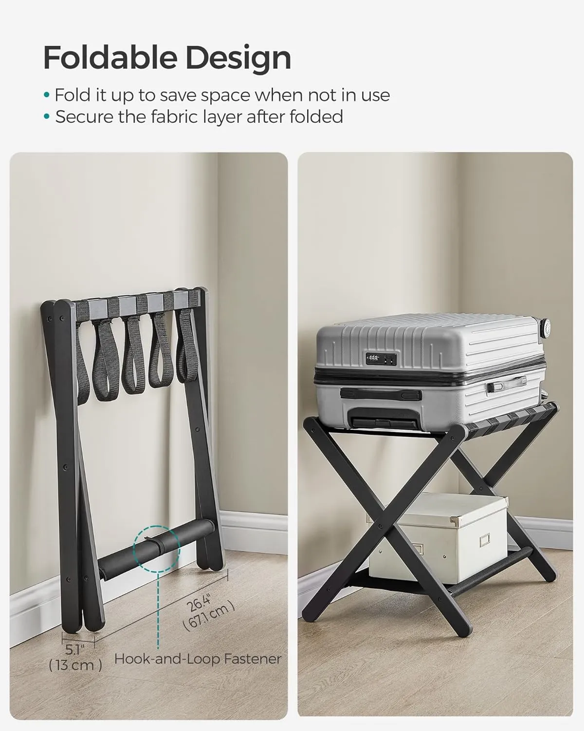 Solid Wood Folding Luggage Rack - Black