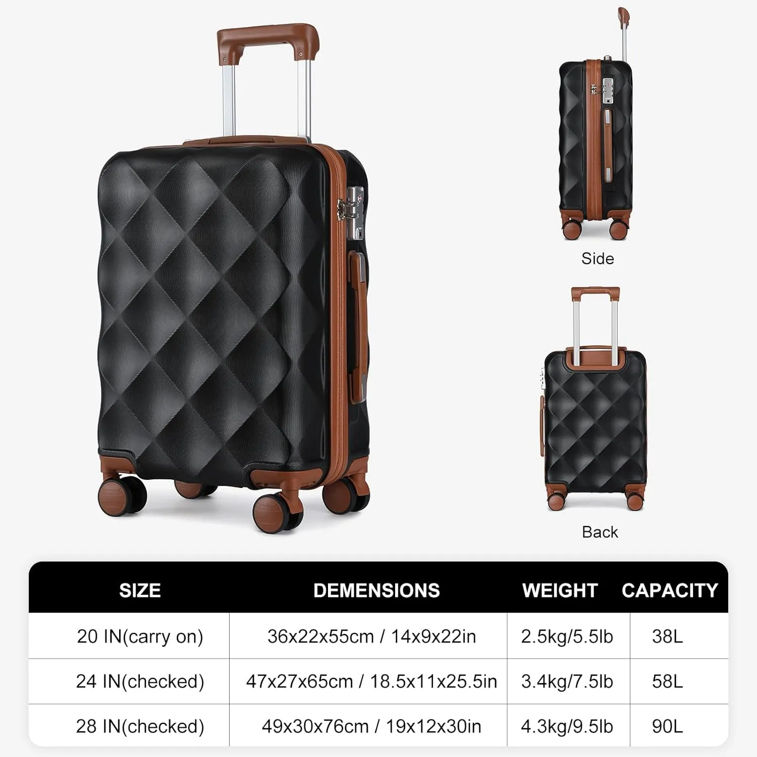Somago 2 Piece Luggage Set - 24/28" Travel Suitcase with Duffel Bag, Toiletry Bag, Lightweight ABS Hardside Spinner Wheels