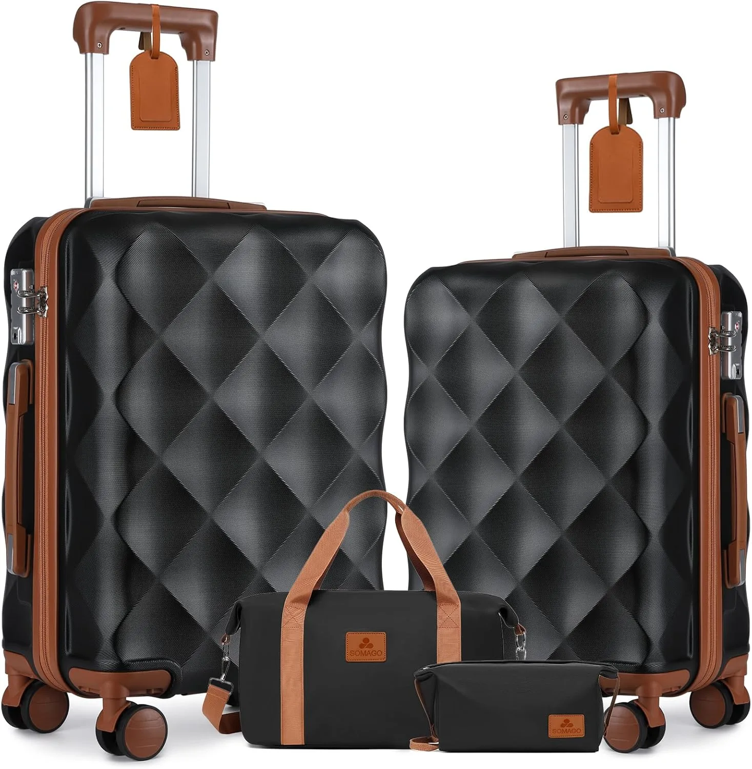 Somago 2 Piece Luggage Set - 24/28" Travel Suitcase with Duffel Bag, Toiletry Bag, Lightweight ABS Hardside Spinner Wheels