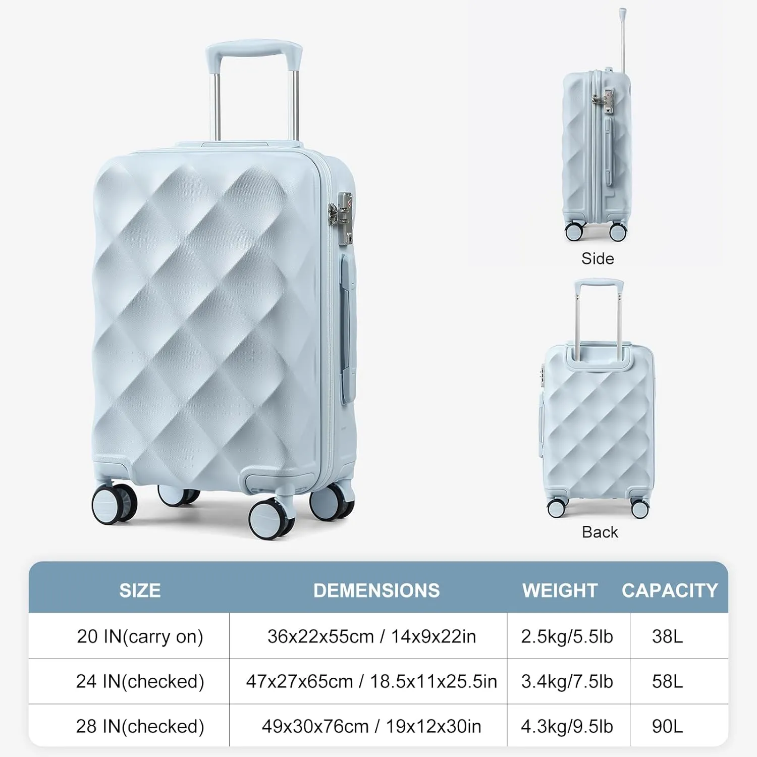 Somago 2 Piece Luggage Set of 24/28", Travel Suitcase Set with Duffel Bag and Toiletry Bag Lightweight Suitcases with YKK Zipper TSA Lock ABS Hardside Luggage Spinner Wheels