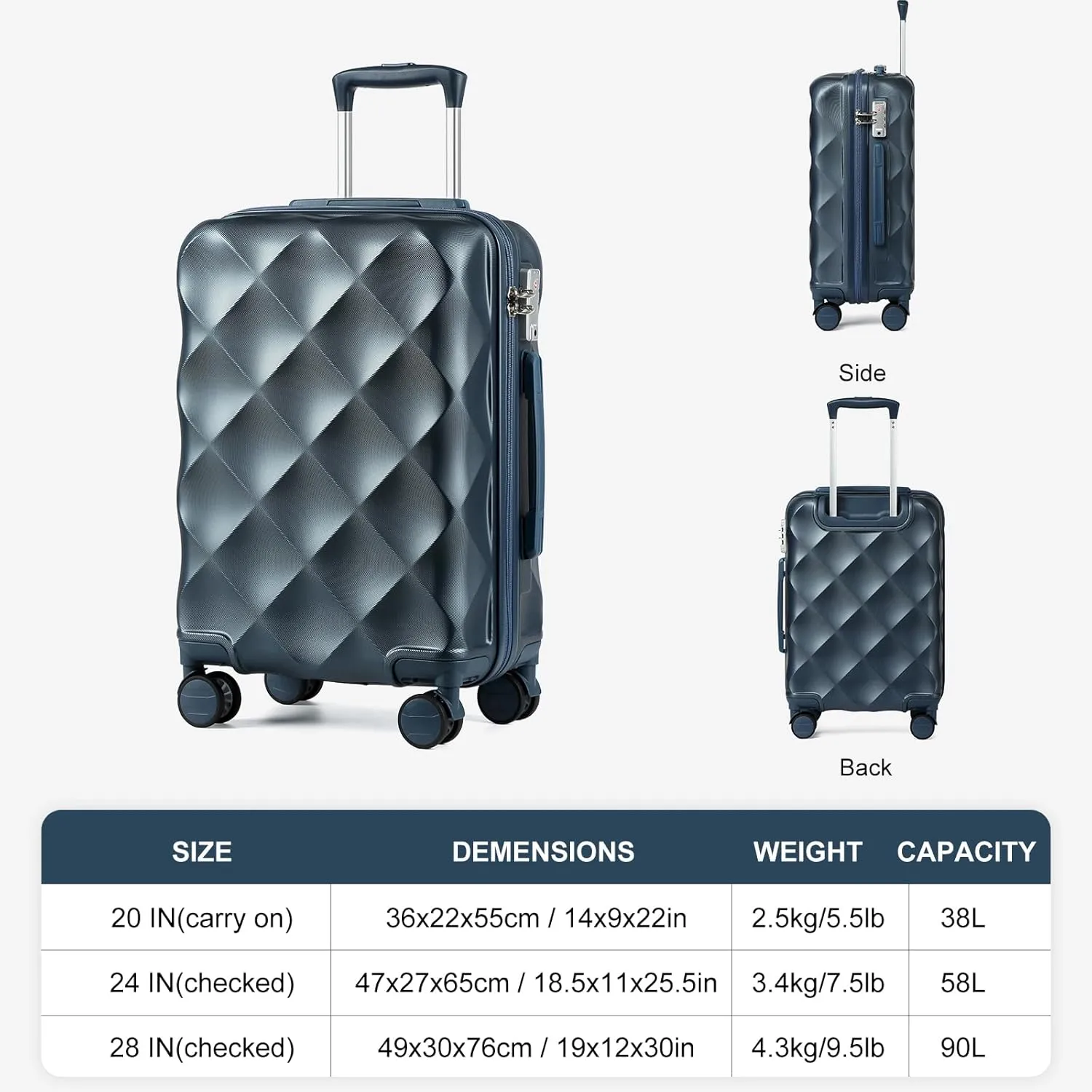 Somago 2 PieceLuggage Set (20"/24") with Duffel Bag and Toiletry Bag, Carry On Luggage Airline Approved with YKK Zipper TSA Lock ABS Hardside Luggage Spinner Wheels