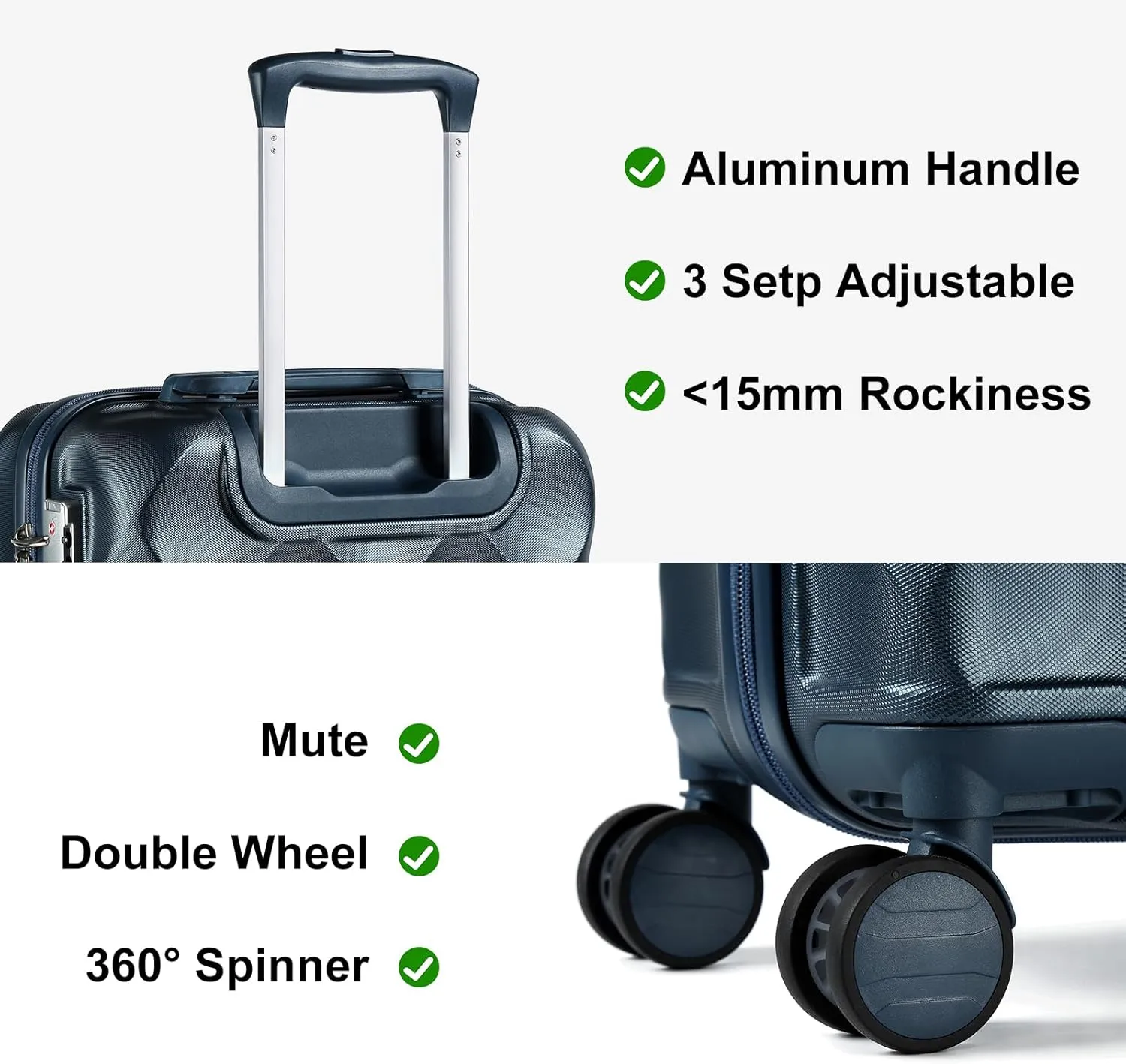 Somago 2 PieceLuggage Set (20"/24") with Duffel Bag and Toiletry Bag, Carry On Luggage Airline Approved with YKK Zipper TSA Lock ABS Hardside Luggage Spinner Wheels