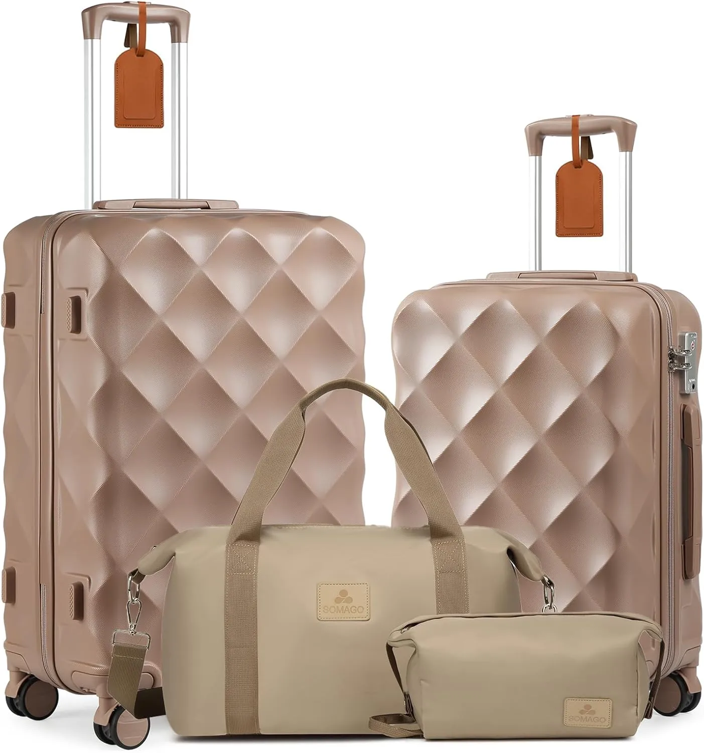 Somago 2 PieceLuggage Set (20"/24") with Duffel Bag and Toiletry Bag, Carry On Luggage Airline Approved with YKK Zipper TSA Lock ABS Hardside Luggage Spinner Wheels