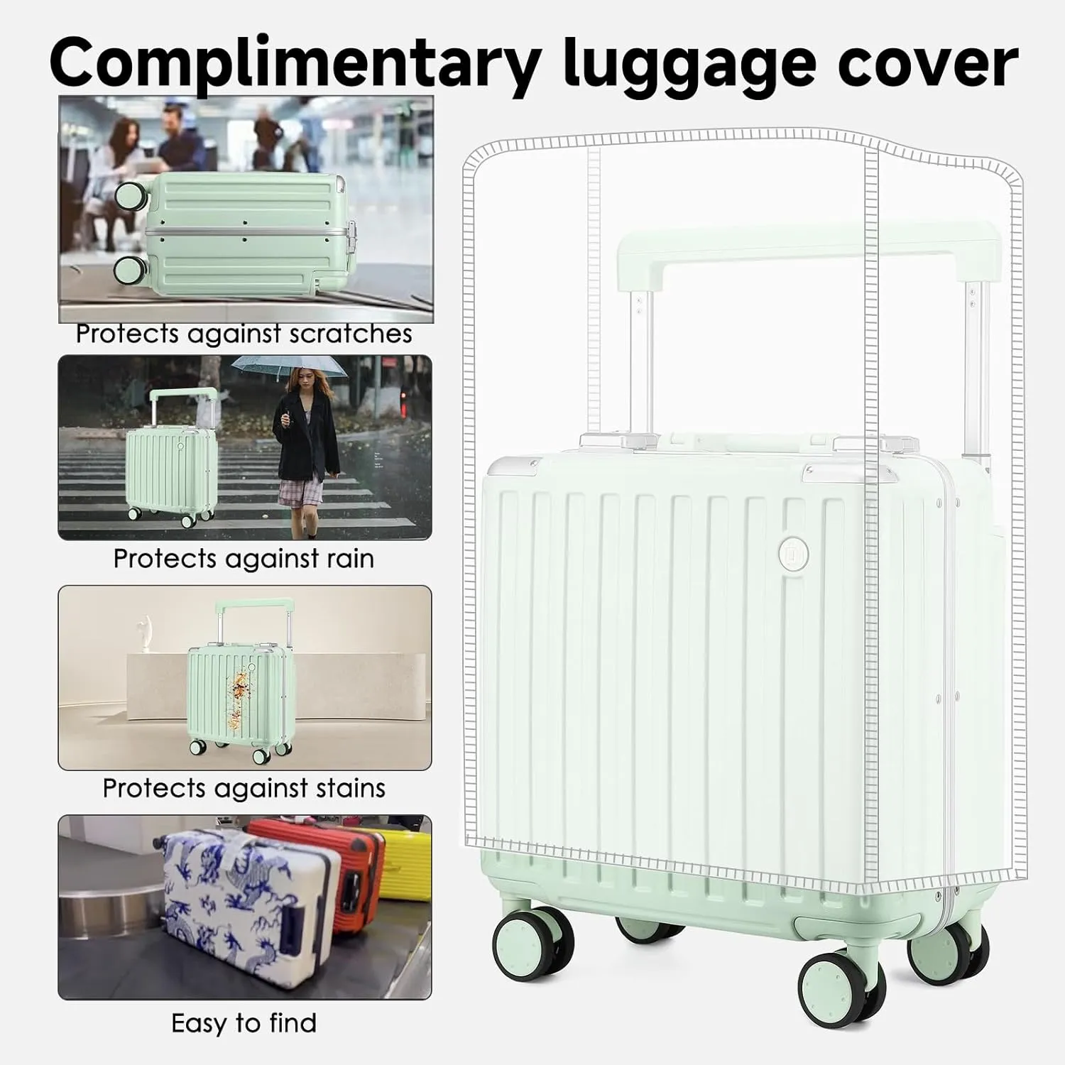 Somago Aluminum Frame 18" Carry On Luggage Wide Handle Suitcase Built-In Double TSA Lock Hardside Lightweight PC Travel Suitcase with Spinner Wheels, Lime
