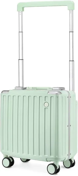 Somago Aluminum Frame 18" Carry On Luggage Wide Handle Suitcase Built-In Double TSA Lock Hardside Lightweight PC Travel Suitcase with Spinner Wheels, Lime