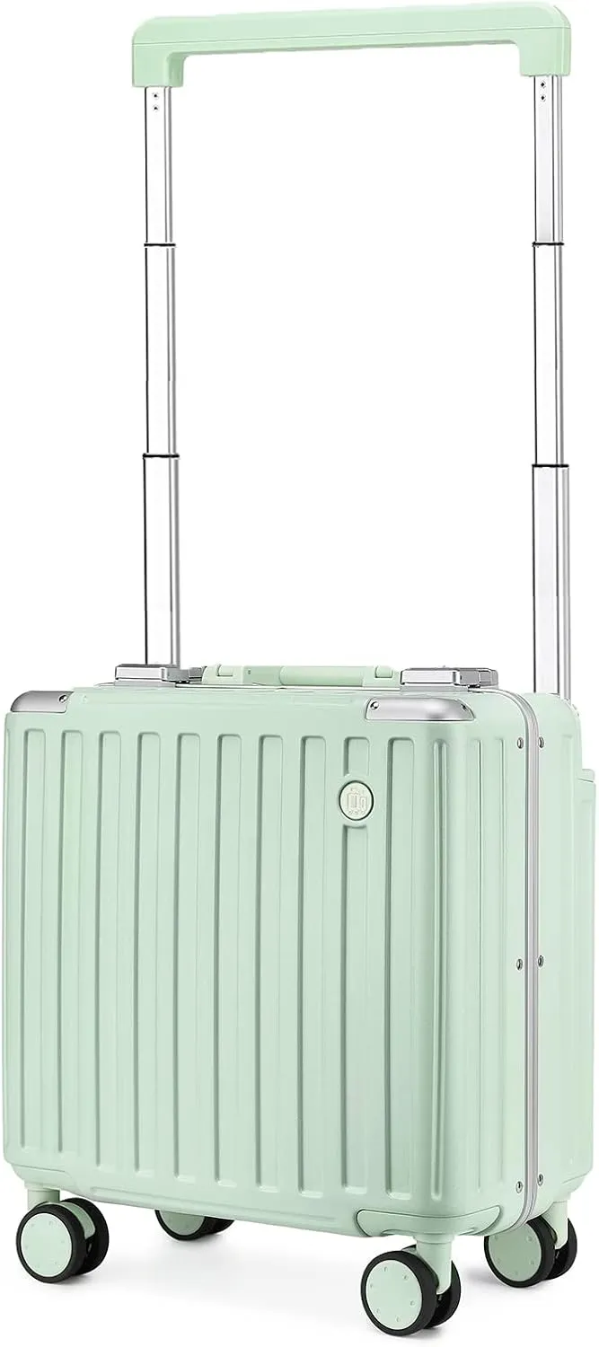 Somago Aluminum Frame 18" Carry On Luggage Wide Handle Suitcase Built-In Double TSA Lock Hardside Lightweight PC Travel Suitcase with Spinner Wheels, Lime