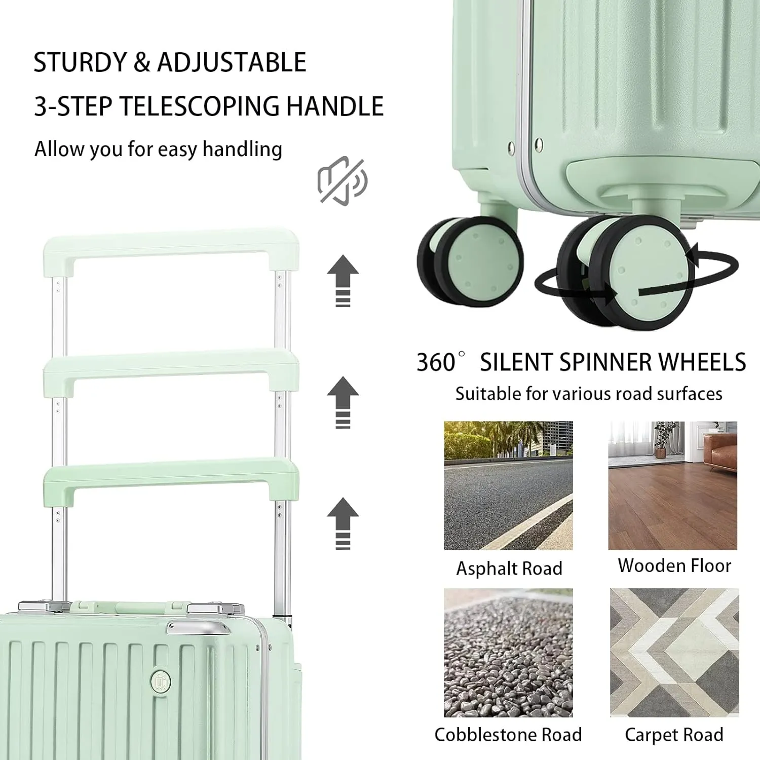 Somago Aluminum Frame 18" Carry On Luggage Wide Handle Suitcase Built-In Double TSA Lock Hardside Lightweight PC Travel Suitcase with Spinner Wheels, Lime