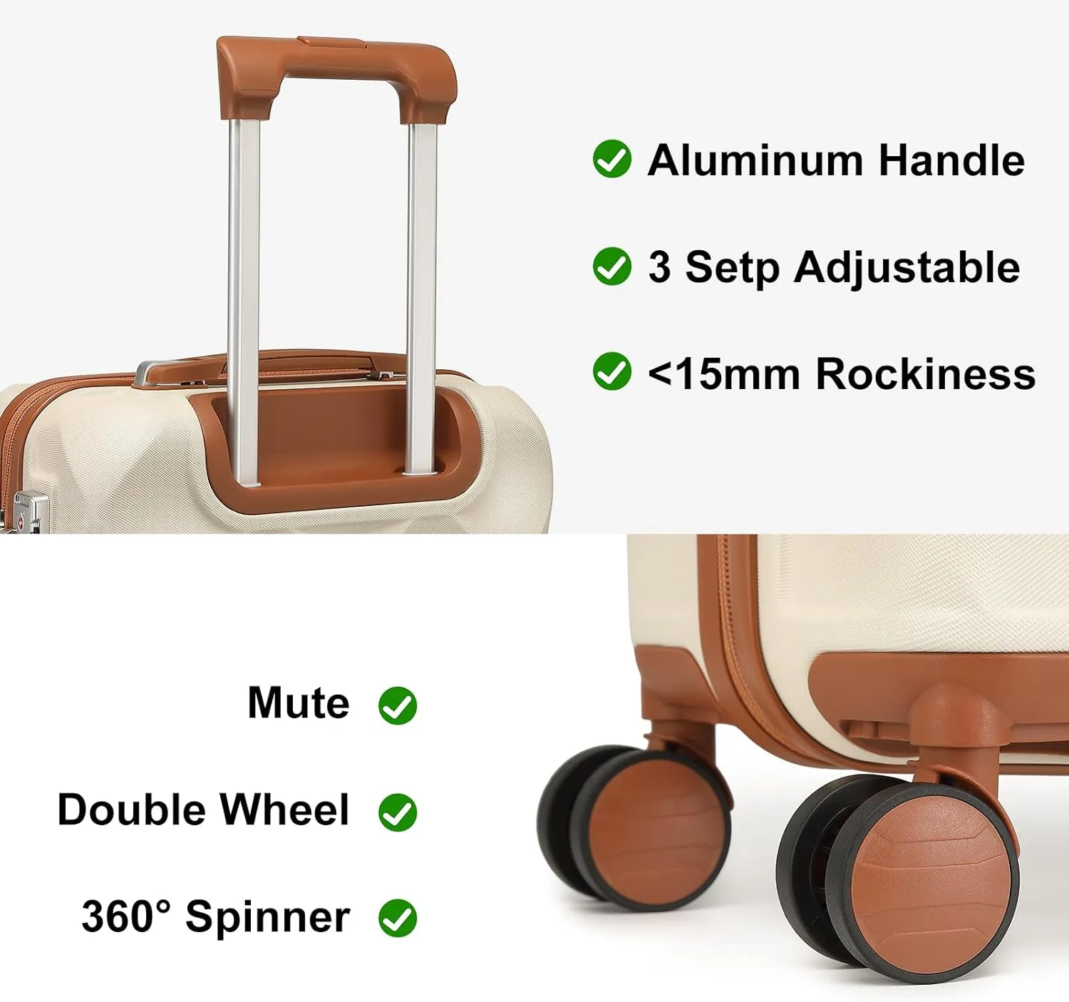 Somago Luggage Sets 20in Carry on Suitcase with TSA Lock YKK Zipper Spinner Wheels ABS Hardside Luggage 3 Piece Weekender Bags Travel Set,Beige