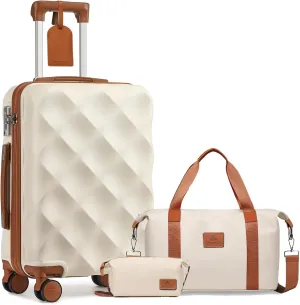 Somago Luggage Sets 20in Carry on Suitcase with TSA Lock YKK Zipper Spinner Wheels ABS Hardside Luggage 3 Piece Weekender Bags Travel Set,Beige