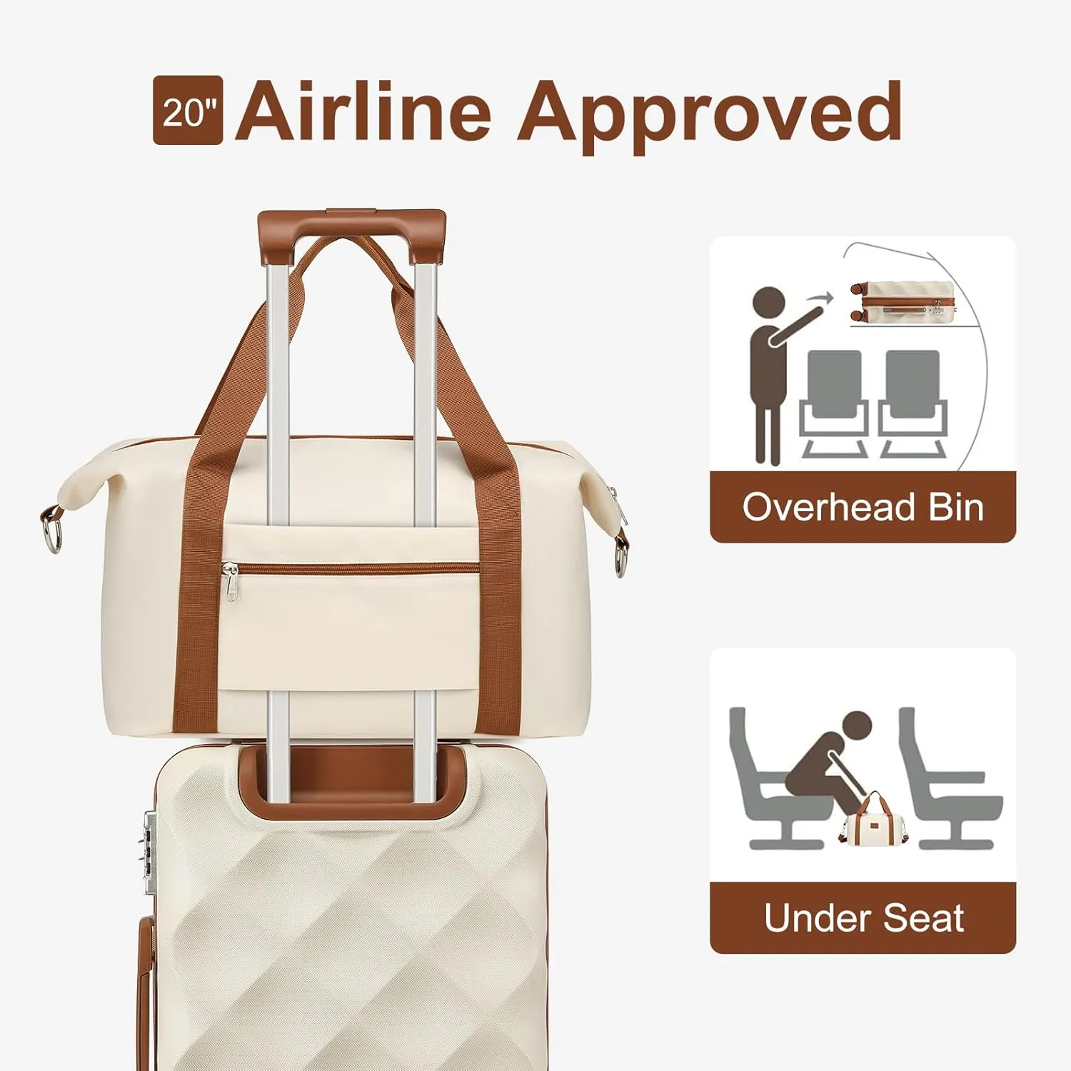 Somago Luggage Sets 20in Carry on Suitcase with TSA Lock YKK Zipper Spinner Wheels ABS Hardside Luggage 3 Piece Weekender Bags Travel Set,Beige