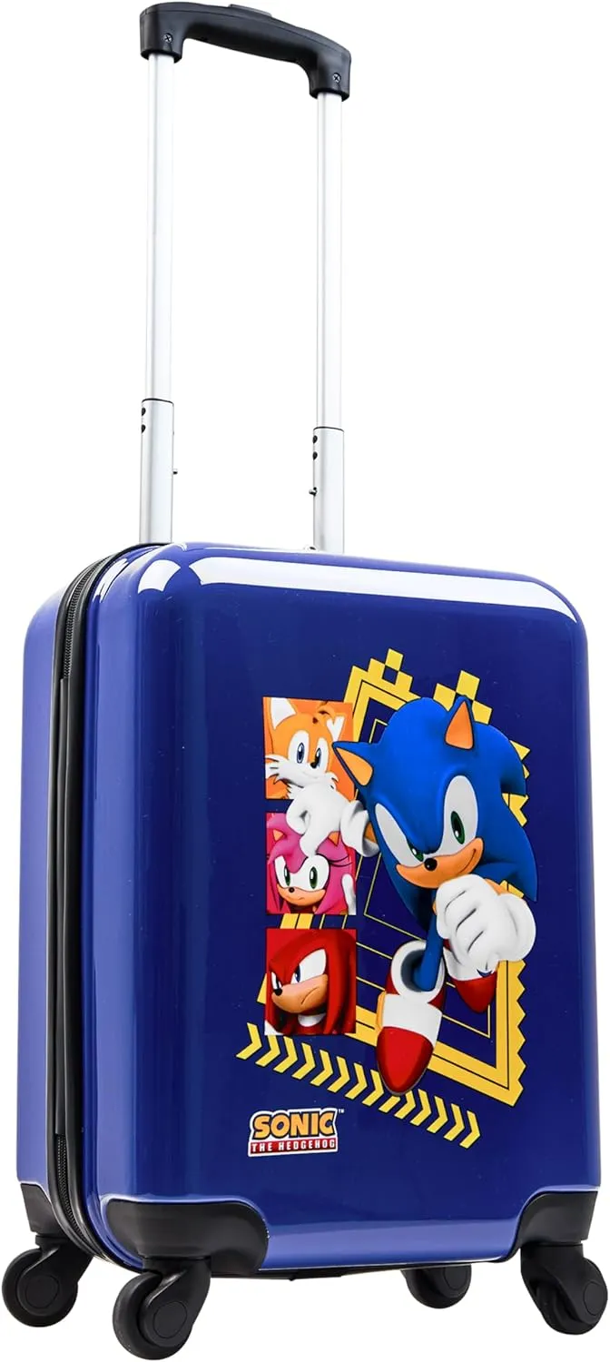 Sonic The Hedgehog Boys Suitcase With Wheels, Kids Luggage 19.2” x 12.9” x 8.66” - Gamer Travel Essentials