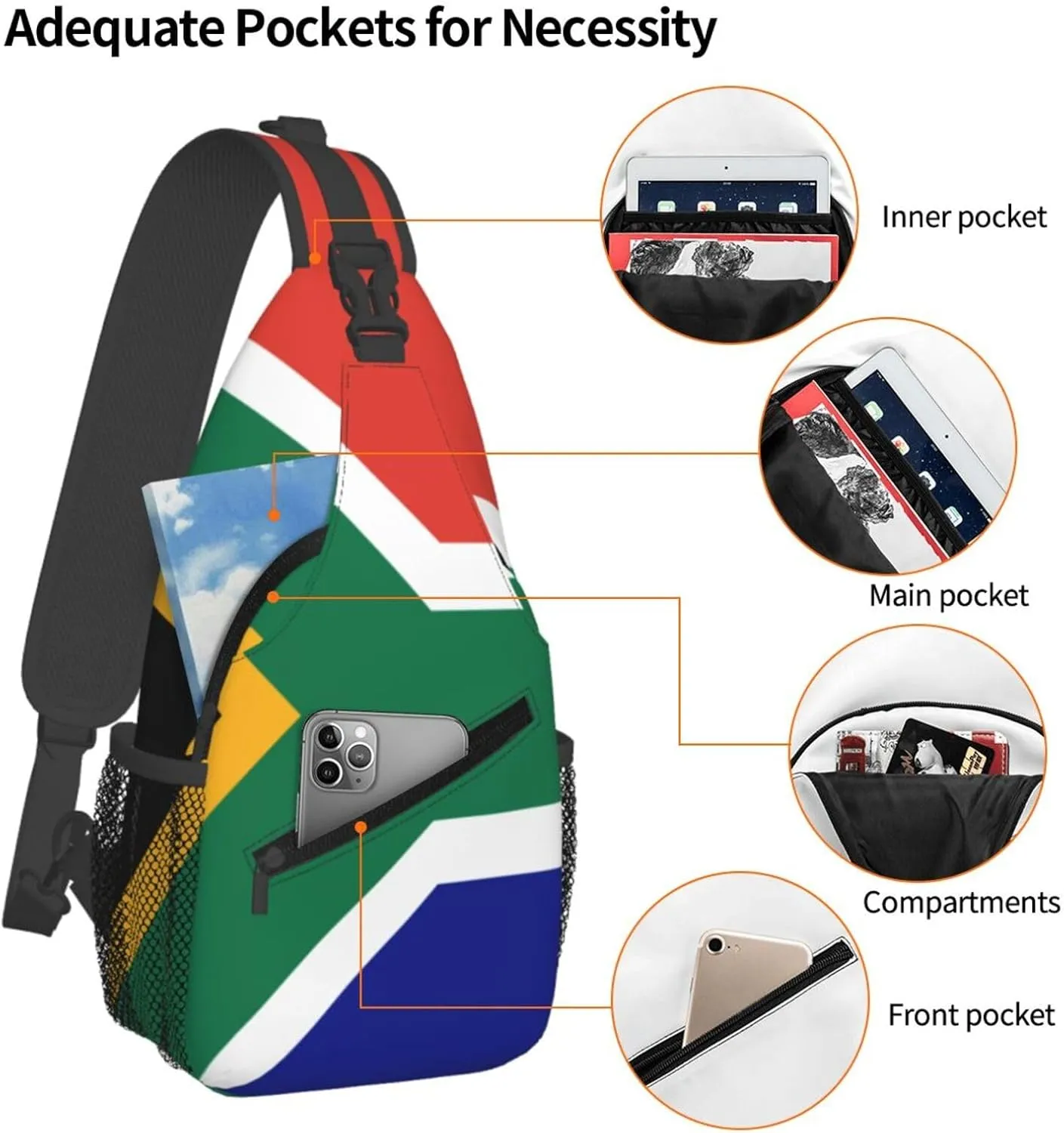 South Africa Flag Sling Bag Adjustable Chest Bags Casual Crossbody Bag Travel Shoulder Backpack