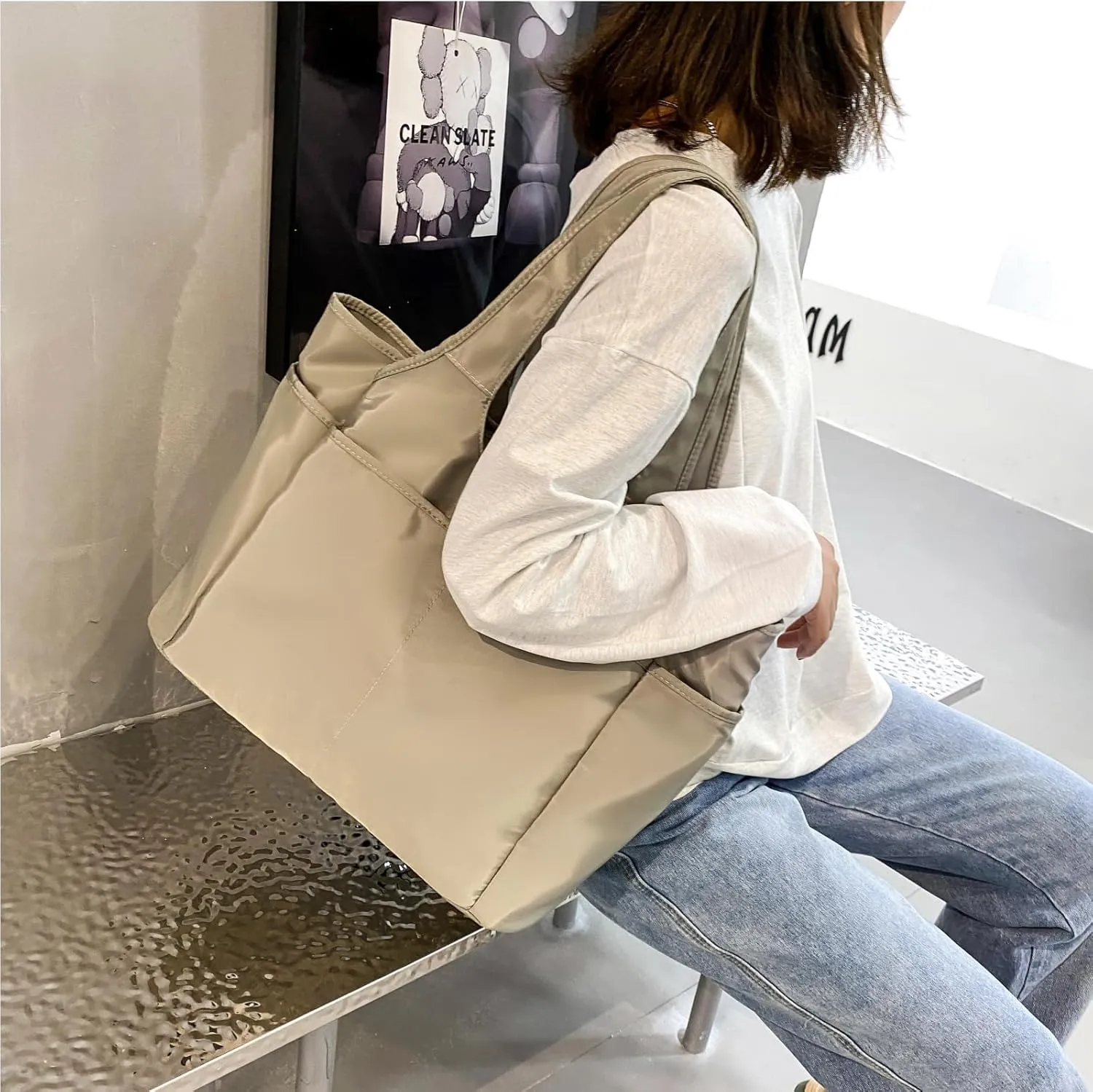 SOYMWIN Tote Bag for Women,Large Tote Bag with Compartments and Multiple Pockets,Quilted Shoulder Bag for Travel Work Sports