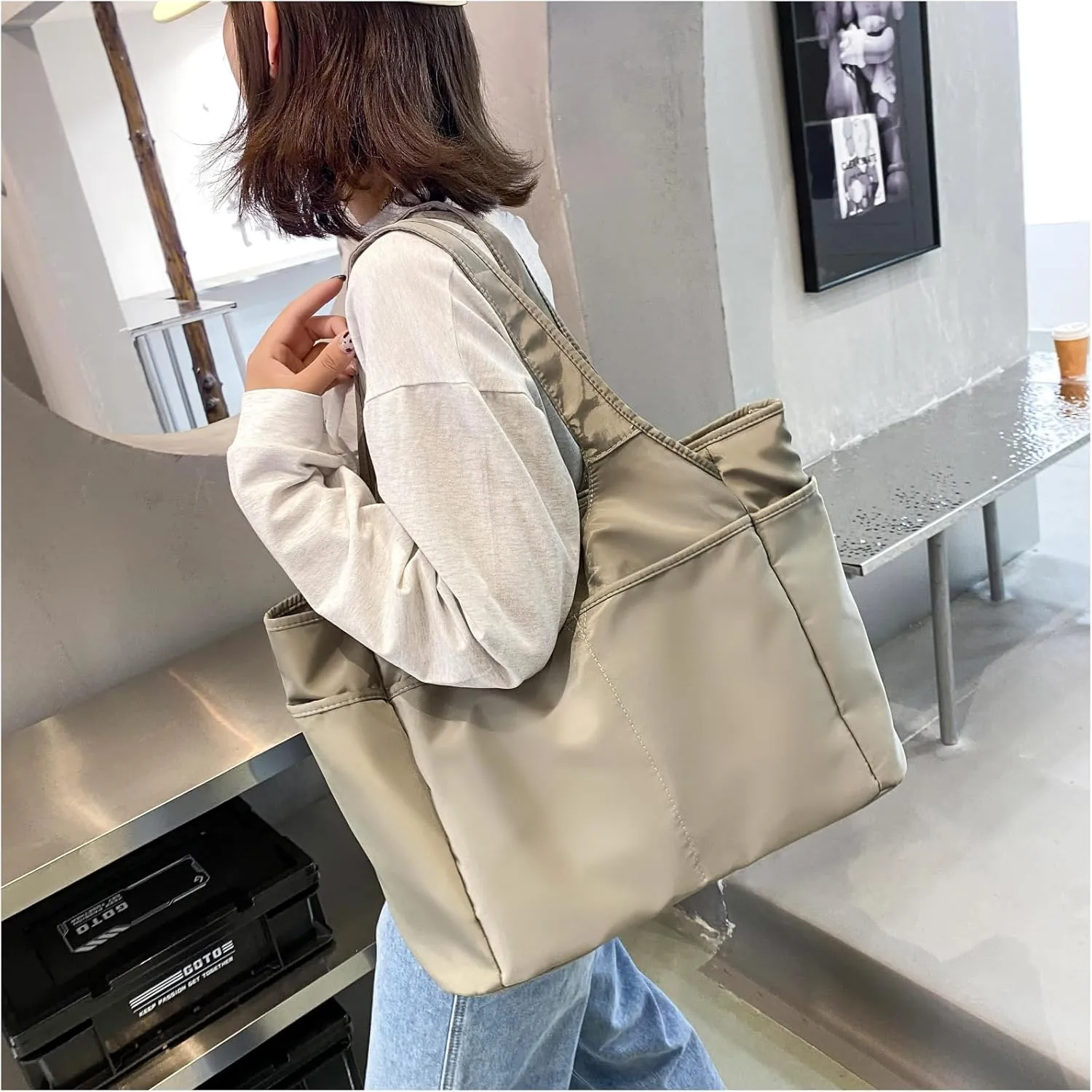 SOYMWIN Tote Bag for Women,Large Tote Bag with Compartments and Multiple Pockets,Quilted Shoulder Bag for Travel Work Sports