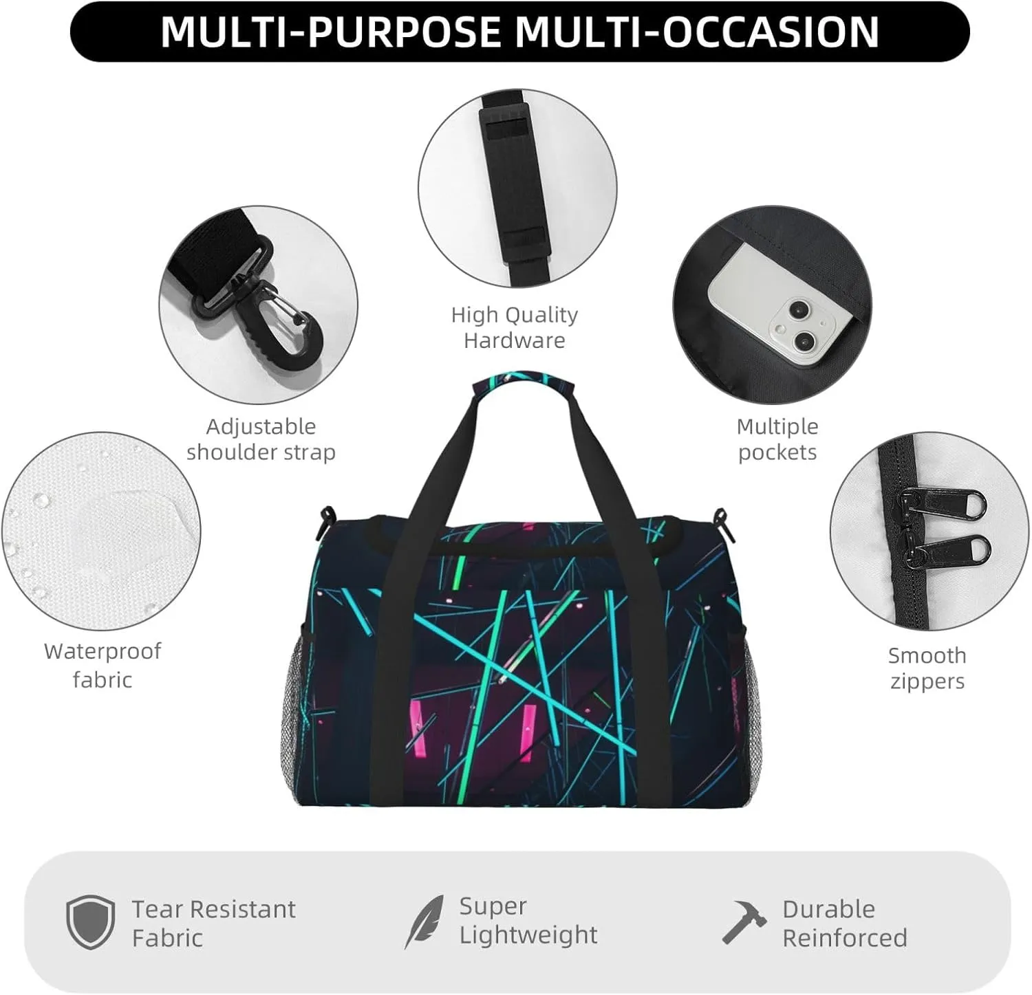 Space Laser Travel Duffel Bag Large Foldable Waterproof Overnight Bag For Beach Swim Bags Pool Sports Gym