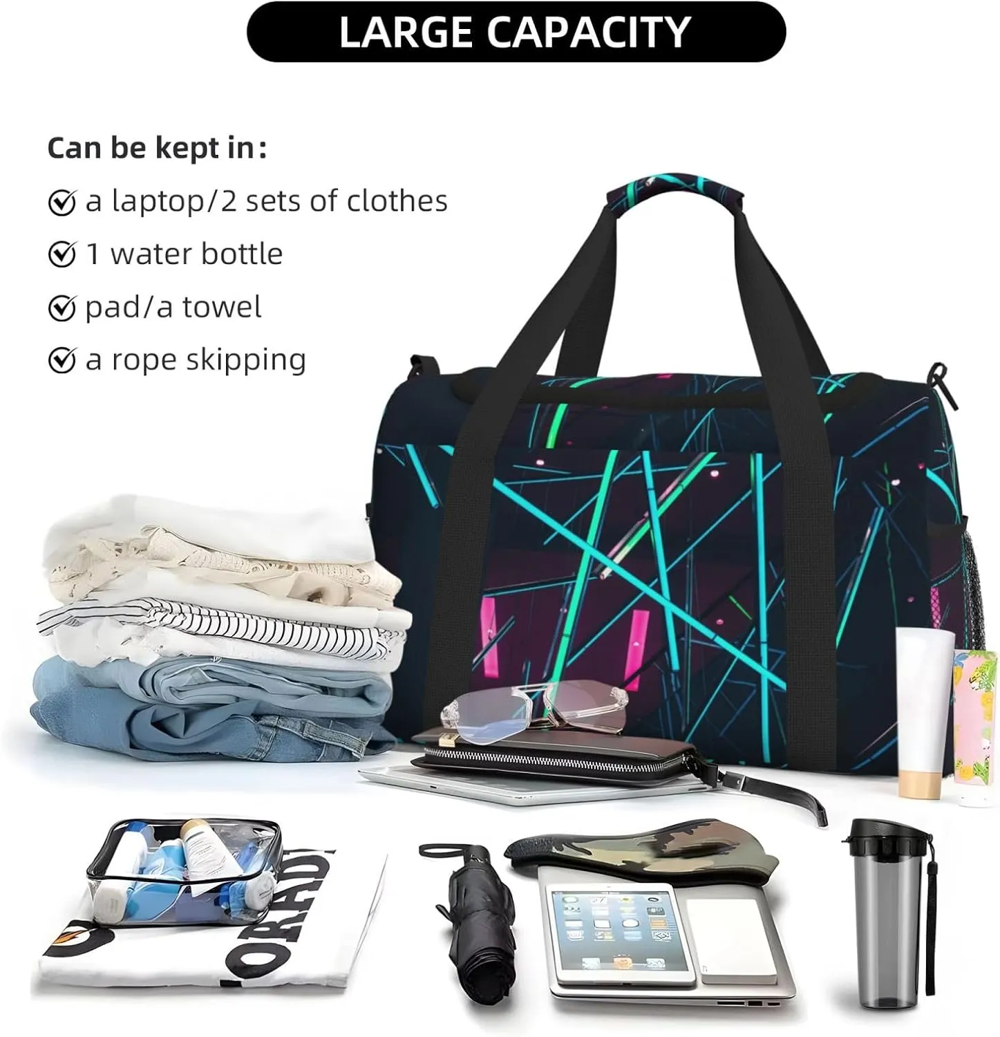 Space Laser Travel Duffel Bag Large Foldable Waterproof Overnight Bag For Beach Swim Bags Pool Sports Gym
