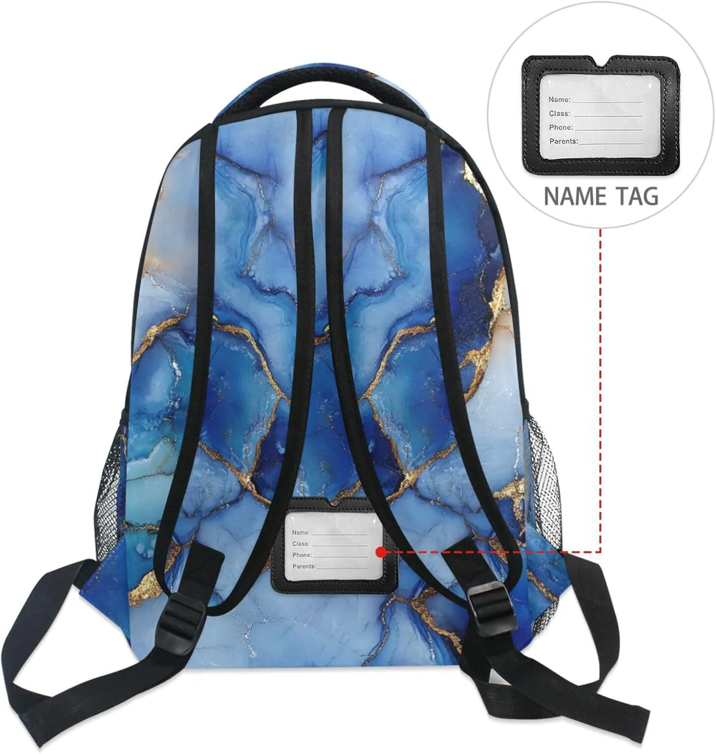 Sport Backpack for Men Women Waterproof Travel Laptop Backpack with Chest Strap Gift Men & Women Marble Silver Royal Blue