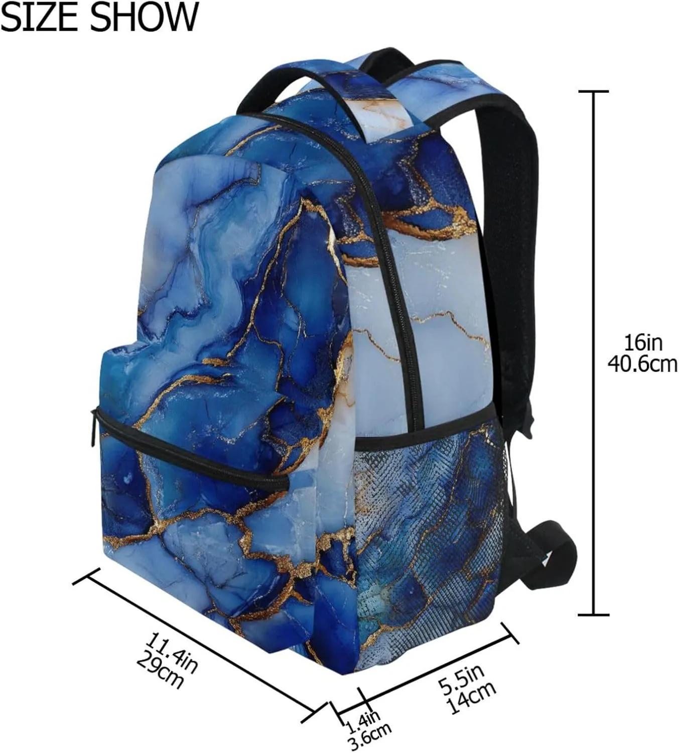 Sport Backpack for Men Women Waterproof Travel Laptop Backpack with Chest Strap Gift Men & Women Marble Silver Royal Blue
