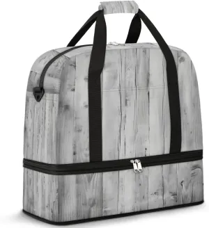 Sports Duffel Bag, Foldable Wood Grain Travel Duffel Bag, Gym Yoga Beach Bag Weekender Overnight Bag with Shoes Compartment for Men Women, Wood