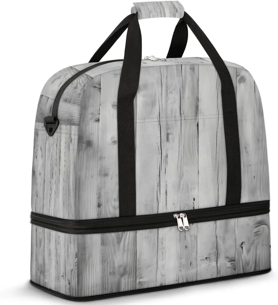 Sports Duffel Bag, Foldable Wood Grain Travel Duffel Bag, Gym Yoga Beach Bag Weekender Overnight Bag with Shoes Compartment for Men Women, Wood