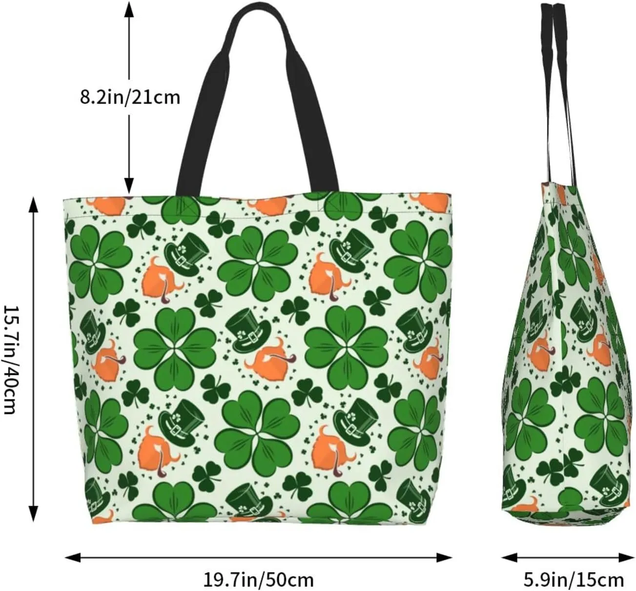 St Patrick's Day Shamrock Tote Bag for Women Men Lucky Clover Reusable Grocery Bags for Work,Picnic,Camping,Travel