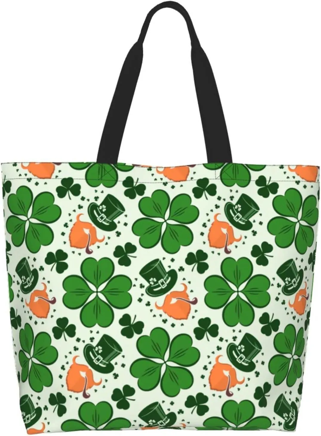 St Patrick's Day Shamrock Tote Bag for Women Men Lucky Clover Reusable Grocery Bags for Work,Picnic,Camping,Travel