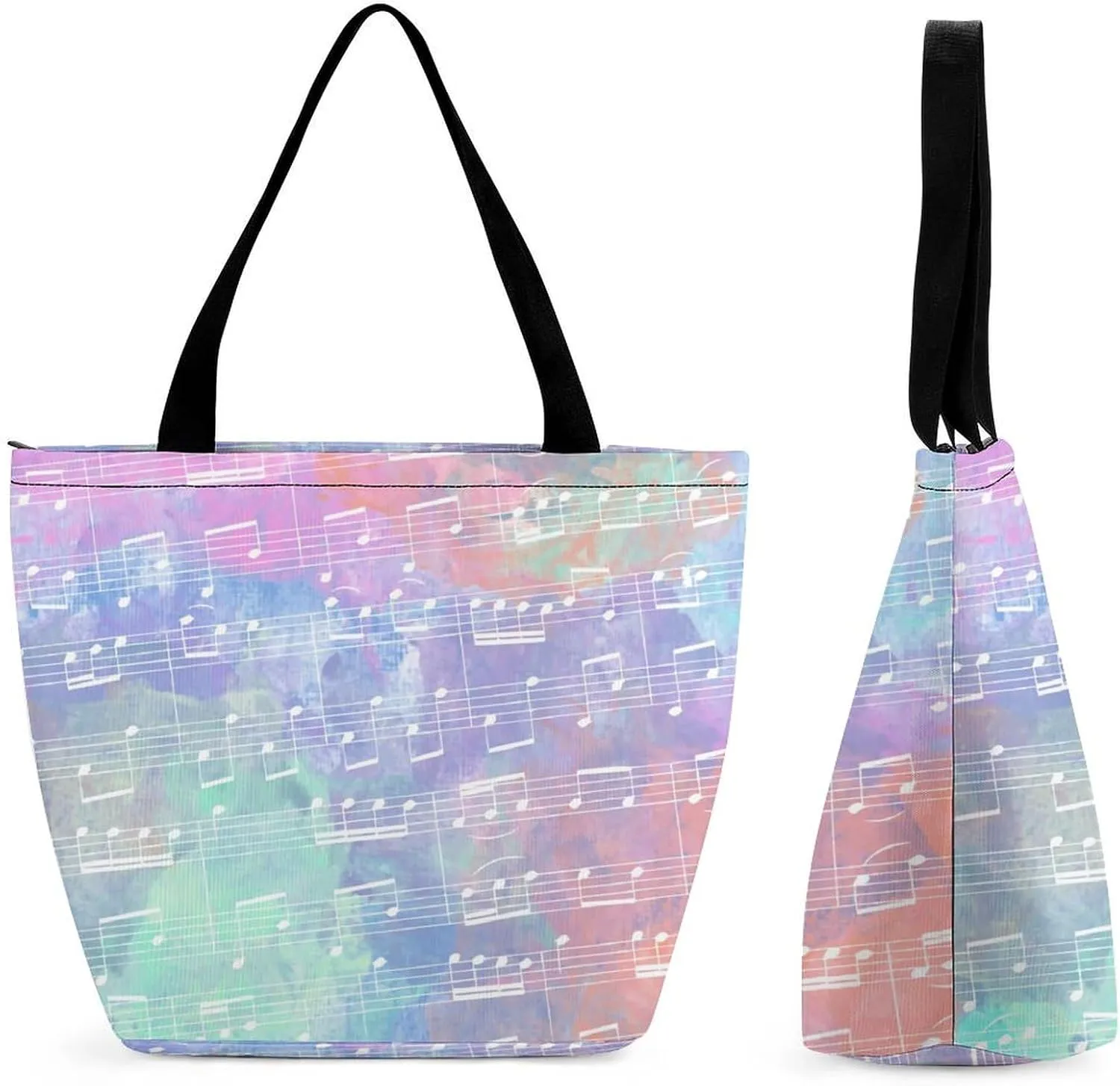 Stave-with-watercolor Pattern Women Handbag Tote Bags Travel Beach Totes Bag Shopping Zippered for Women