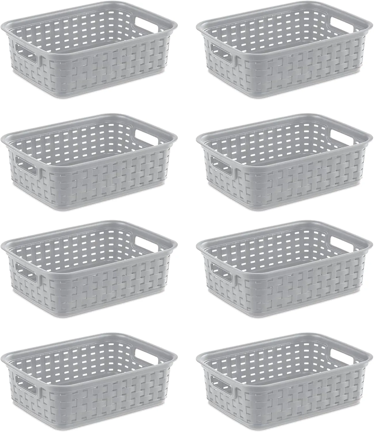 Sterilite 11 Inch Small Weave Open Bin Wicker Storage Basket Home Organizer Tote for Countertops, Bookshelves, and Closets, Cement, 8-Pack