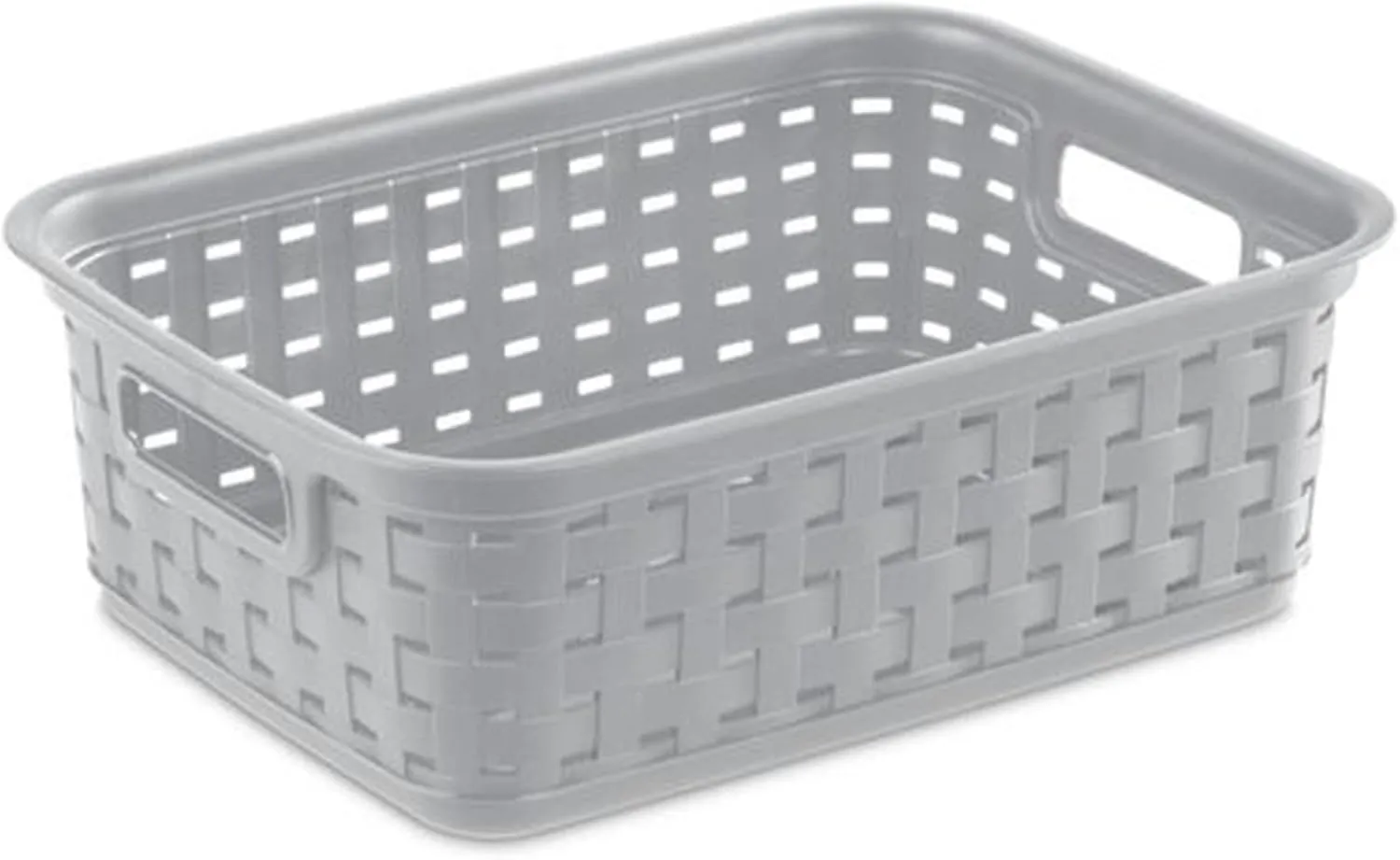Sterilite 11 Inch Small Weave Open Bin Wicker Storage Basket Home Organizer Tote for Countertops, Bookshelves, and Closets, Cement, 8-Pack